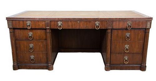 A Georgian Style Mahogany Desk Height 30 1/2 x width 76 x depth 36 inches.