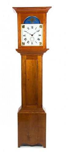 An American Tall Cherry Case Clock Height 76 1/2 x width 19 3/4 x depth 11 1/2 inches.