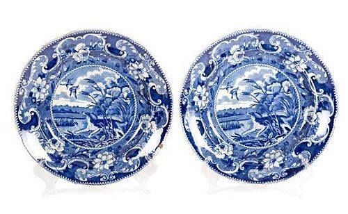 A Pair of American Blue and White Transfer Plates Diameter 10 3/8 inches.