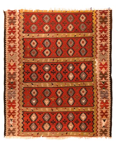 Antique Turkish Kilim Rug, 4'5" x 5'4" ( 1.35 x 1.63 M )