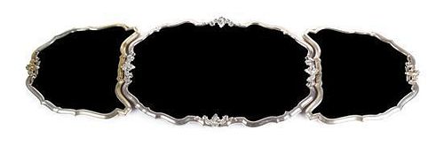 A Continental Silver Plate and Mirrored Three-Part Plateau Overall length 51 inches.