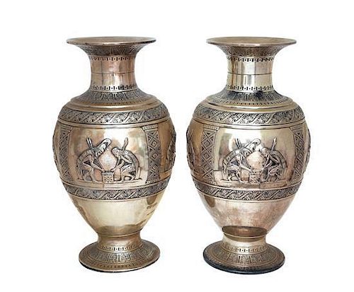A Pair of Italian Silver Vases Height 20 1/2 inches.