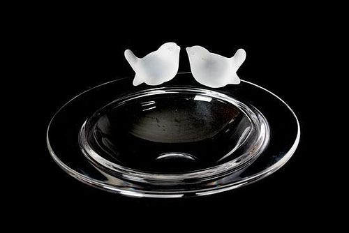 A Clear and Frosted Molded Glass Bowl Diameter 12 inches.