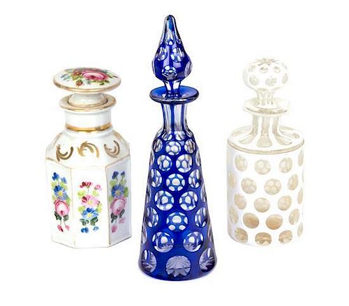 Three Continental Perfume Bottles, Tallest 5 inches.