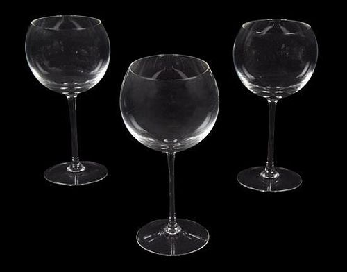 A Set of Fifteen Glass Wine Glasses Height 9 1/8 inches.