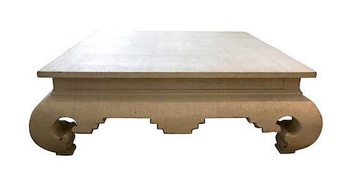 A Chinese Style Low Coffee Table Height 17 1/4 x width 51 x depth 51 inches.