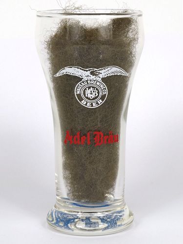 1952 Adel Brau Beer 6 Inch Tall Bulge Top ACL Drinking Glass Wausau, Wisconsin