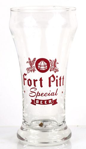 1956 Fort Pitt Beer 5¾ Inch Tall Bulge Top ACL Drinking Glass Jeannette, Pennsylvania