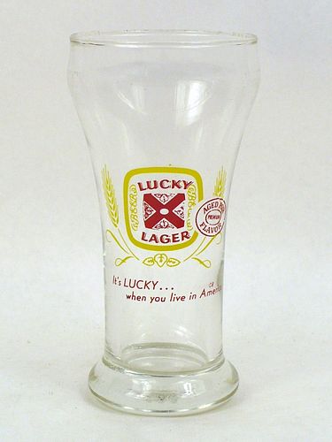 1960 Lucky Lager Beer 5¾ Inch Tall Bulge Top ACL Drinking Glass San Francisco, California