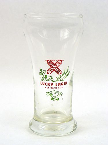 1946 Lucky Lager Beer 5¾ Inch Tall Bulge Top ACL Drinking Glass San Francisco, California
