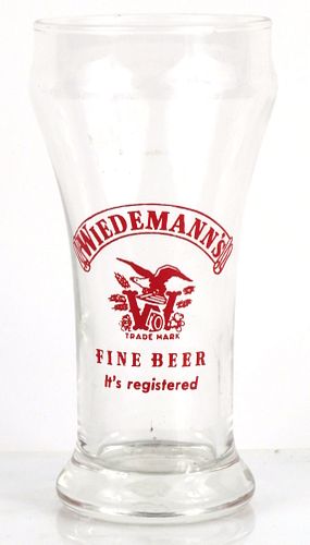 1955 Wiedemann's Fine Beer 6 Inch Tall Bulge Top ACL Drinking Glass Newport, Kentucky