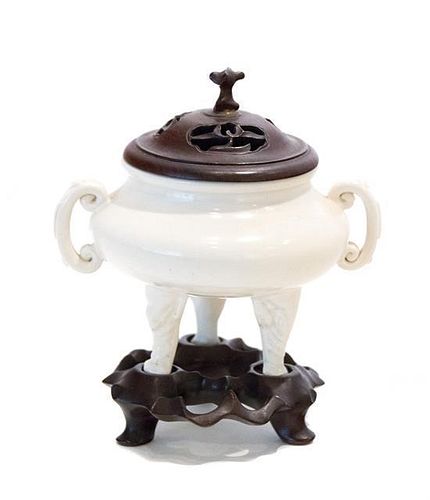 A Chinese Porcelain Incense Burner Height 3 x diameter 3 1/2 inches.