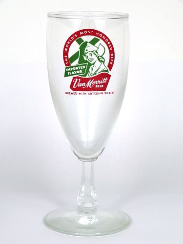 1948 Van Merritt Beer 7 Inch Tall ACL Drinking Glass Burlington, Wisconsin