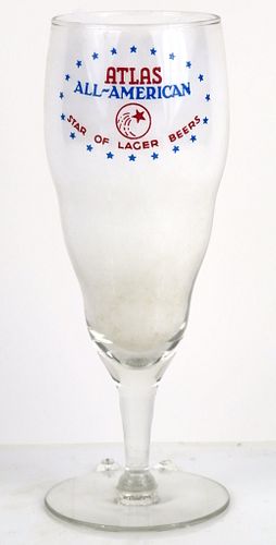1939 Atlas All American Beer 7 Inch Tall Stemmed ACL Drinking Glass Chicago, Illinois