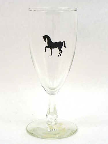 1963 Black Horse Ale 7 Inch Tall Stemmed ACL Drinking Glass Lawrence, Massachusetts