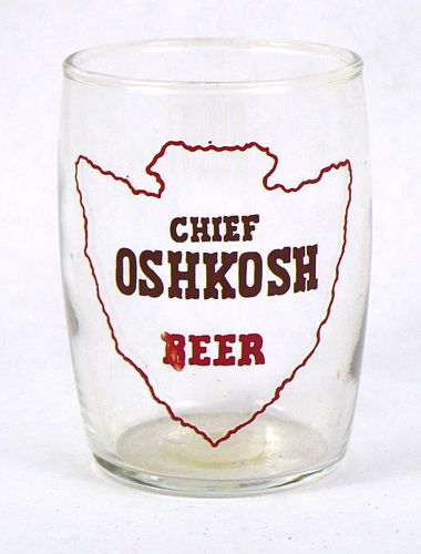 1953 Chief Oshkosh Beer 3¼ Inch Tall Barrel Glass Oshkosh, Wisconsin