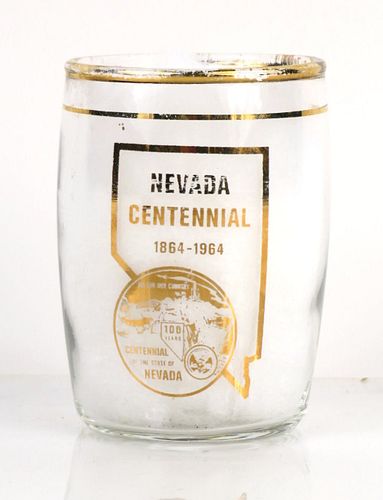 1964 Coors Banquet Beer "Nevada Centennial" 3¼ Inch Tall Barrel Glass Golden, Colorado