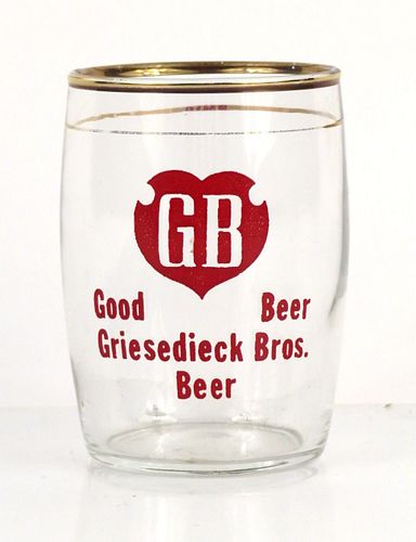 1955 Griesedieck Bros. Beer 3¼ Inch Tall Barrel Glass Saint Louis, Missouri