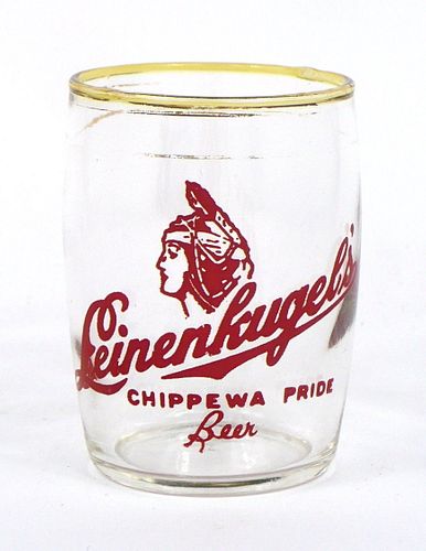 1950 Leinenkugel's Beer 3¼ Inch Tall Barrel Glass Chippewa Falls, Wisconsin