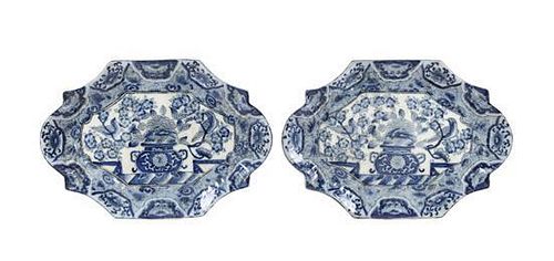 A Pair of Chinese Export Blue and White Shaped Platters Length 13 inches.