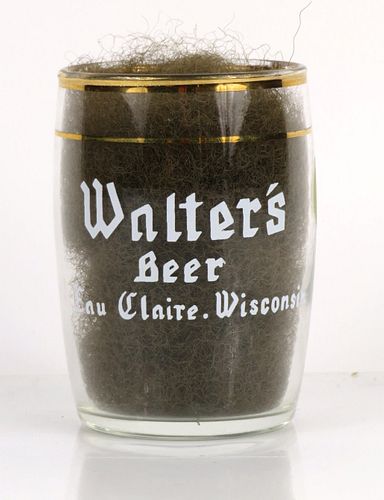 1955 Walter's Beer Name Tag 3¼ Inch Tall Barrel Glass Eau Claire, Wisconsin