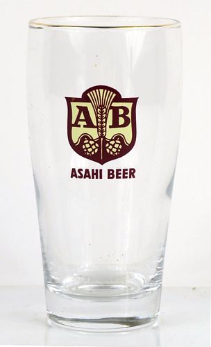 1960 Asahi Beer 5 Inch Tall Straight Sided ACL Drinking Glass Kyobashi, Tokyo