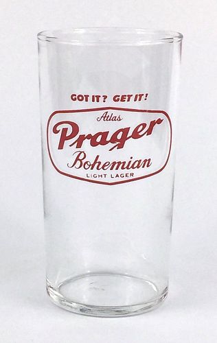 1957 Atlas Prager Beer 4¼ Inch Tall Straight Sided ACL Drinking Glass Chicago, Illinois