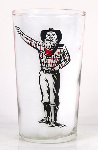 1963 Bucket Of Blood Saloon (Pointing Miner) 4¾ Inch Tall Straight Sided ACL Drinking Glass Los Angeles, California