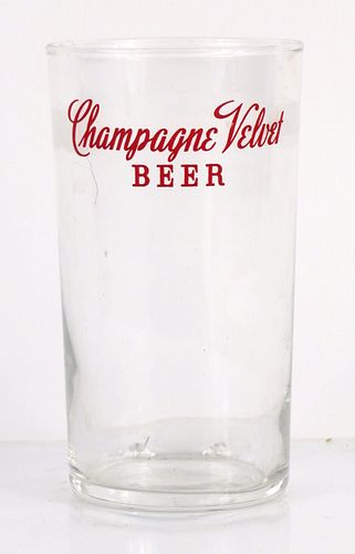 1959 Champagne Velvet Beer 4½ Inch Tall Straight Sided ACL Drinking Glass Terre Haute, Indiana