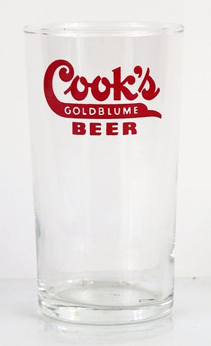 1942 Cook's Goldblume Beer 4¾ Inch Tall Straight Sided ACL Drinking Glass Evansville, Indiana