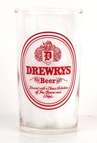 1955 Drewrys Beer 4¼ Inch Tall Straight Sided ACL Drinking Glass South Bend, Indiana