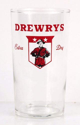 1952 Drewrys Extra Dry Beer 4¼ Inch Tall Straight Sided ACL Drinking Glass South Bend, Indiana
