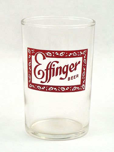 1935 Effinger Beer 3½ Inch Tall Straight Sided ACL Drinking Glass Baraboo, Wisconsin
