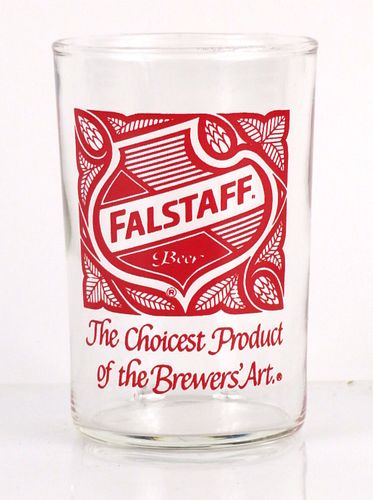 1969 Falstaff Beer (red) 3½ Inch Tall Straight Sided ACL Drinking Glass Saint Louis, Missouri