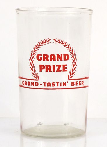 1948 Grand Prize Beer 3¾ Inch Tall Straight Sided ACL Drinking Glass Houston, Texas