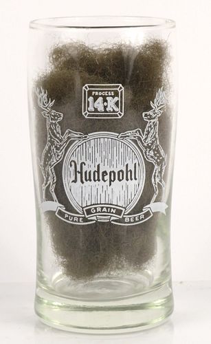 1960 Hudepohl Beer 5½ Inch Tall Straight Sided ACL Drinking Glass Cincinnati, Ohio