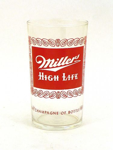 1955 Miller High Life Beer 4¼ Inch Tall Straight Sided ACL Drinking Glass Milwaukee, Wisconsin