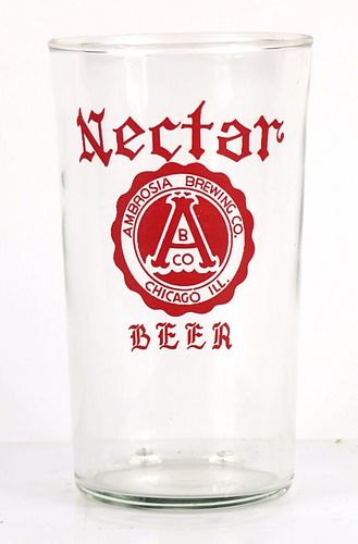 1938 Nectar Beer 4½ Inch Tall Straight Sided ACL Drinking Glass Chicago, Illinois
