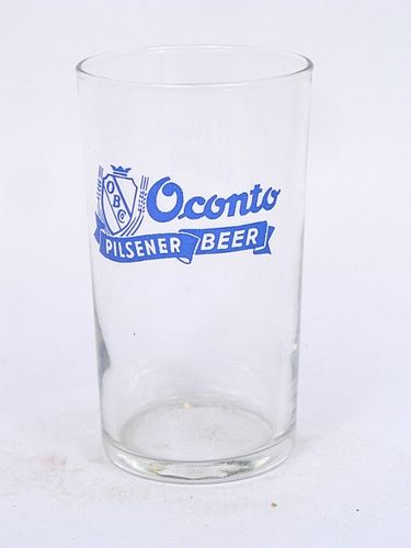 1946 Oconto Pilsener Beer 4¼ Inch Tall Straight Sided ACL Drinking Glass Oconto, Wisconsin