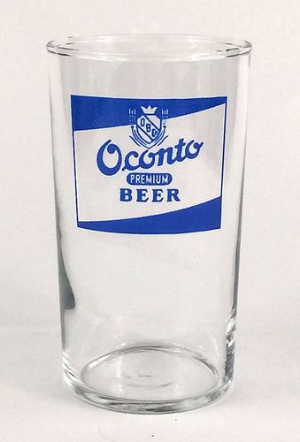 1956 Oconto Premium Beer 4¼ Inch Tall Straight Sided ACL Drinking Glass Oconto, Wisconsin