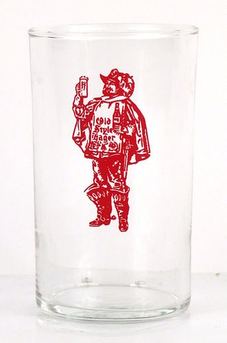 1942 Old Style Lager Beer 4 Inch Tall Straight Sided ACL Drinking Glass La Crosse, Wisconsin