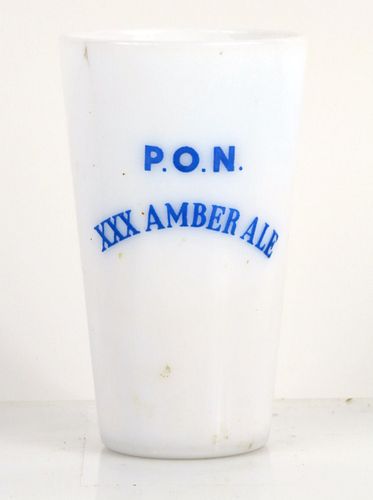 1936 P.O.N. XXX Amber Ale 3¾ Inch Milk Glass 3¾ Inch Tall Straight Sided ACL Drinking Glass Newark, New Jersey