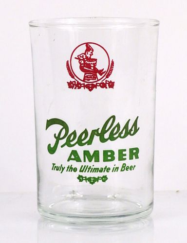 1933 Peerless Amber Beer 3½ Inch Tall Straight Sided ACL Drinking Glass La Crosse, Wisconsin