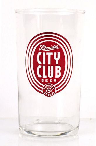 1954 Schmidt's City Club Beer 4¼ Inch Tall Straight Sided ACL Drinking Glass Saint Paul, Minnesota