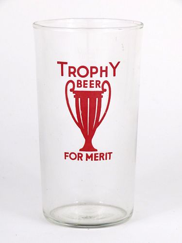 1933 Trophy Beer 5 Inch Tall Straight Sided ACL Drinking Glass Chicago, Illinois