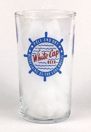1958 White Cap Beer 4¼ Inch Tall Straight Sided ACL Drinking Glass Two Rivers, Wisconsin
