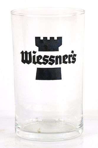 1950 Wiessner's Beer 4 Inch Tall Straight Sided ACL Drinking Glass Baltimore, Maryland