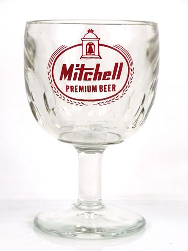1953 Mitchell's Premium Beer 6 Inch Tall Thumbprint ACL Glass Goblet El Paso, Texas