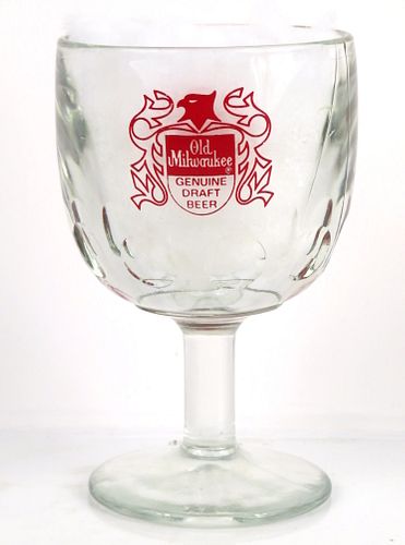 1967 Old Milwaukee Draft Beer 6 Inch Tall Thumbprint ACL Glass Goblet Milwaukee, Wisconsin