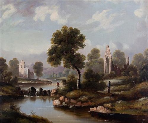 Unknown Artist, (19th century), River Scene with Architectural Ruins